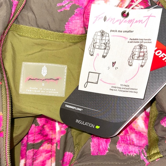 Free People FP Movement Printed Pippa Packable Puffer Jacket Sz S Pink Rose NWT - Picture 12 of 16